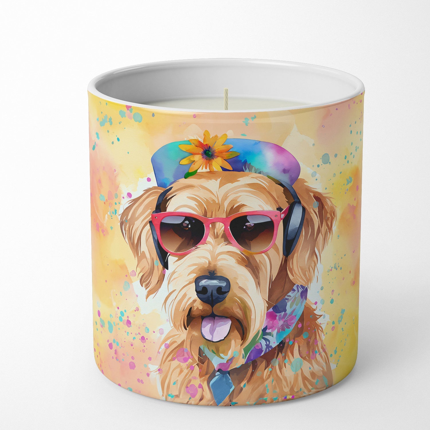 Airedale Terrier Hippie Dawg Decorative Soy Candle Nature Soy Wax Essential Oil Home Decor Ideal for Bedroom Kitchen Bath Office Gift, 10 oz