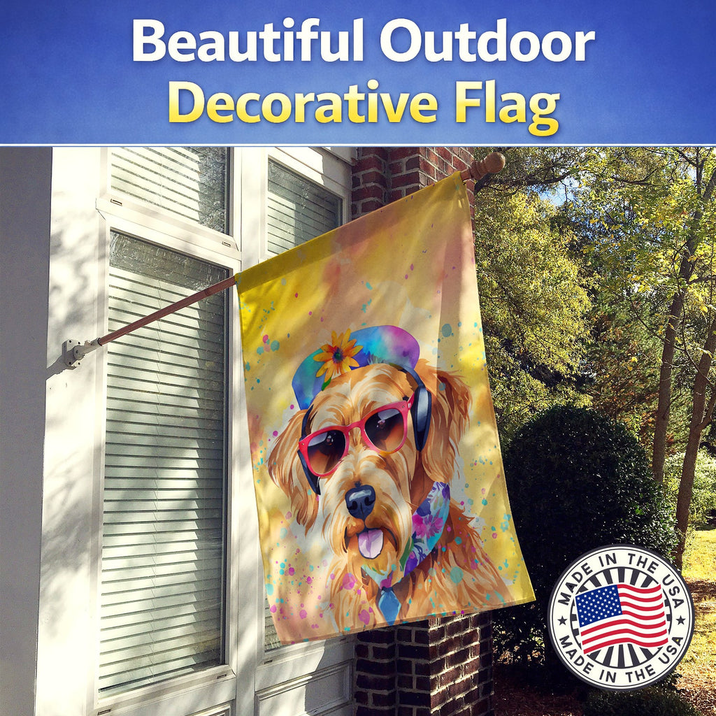 Airedale Terrier Hippie Dawg House Flag 28x40 Porch Sleeve Pole Decorative Outside Yard Banner Artwork Wall Hanging, Polyester