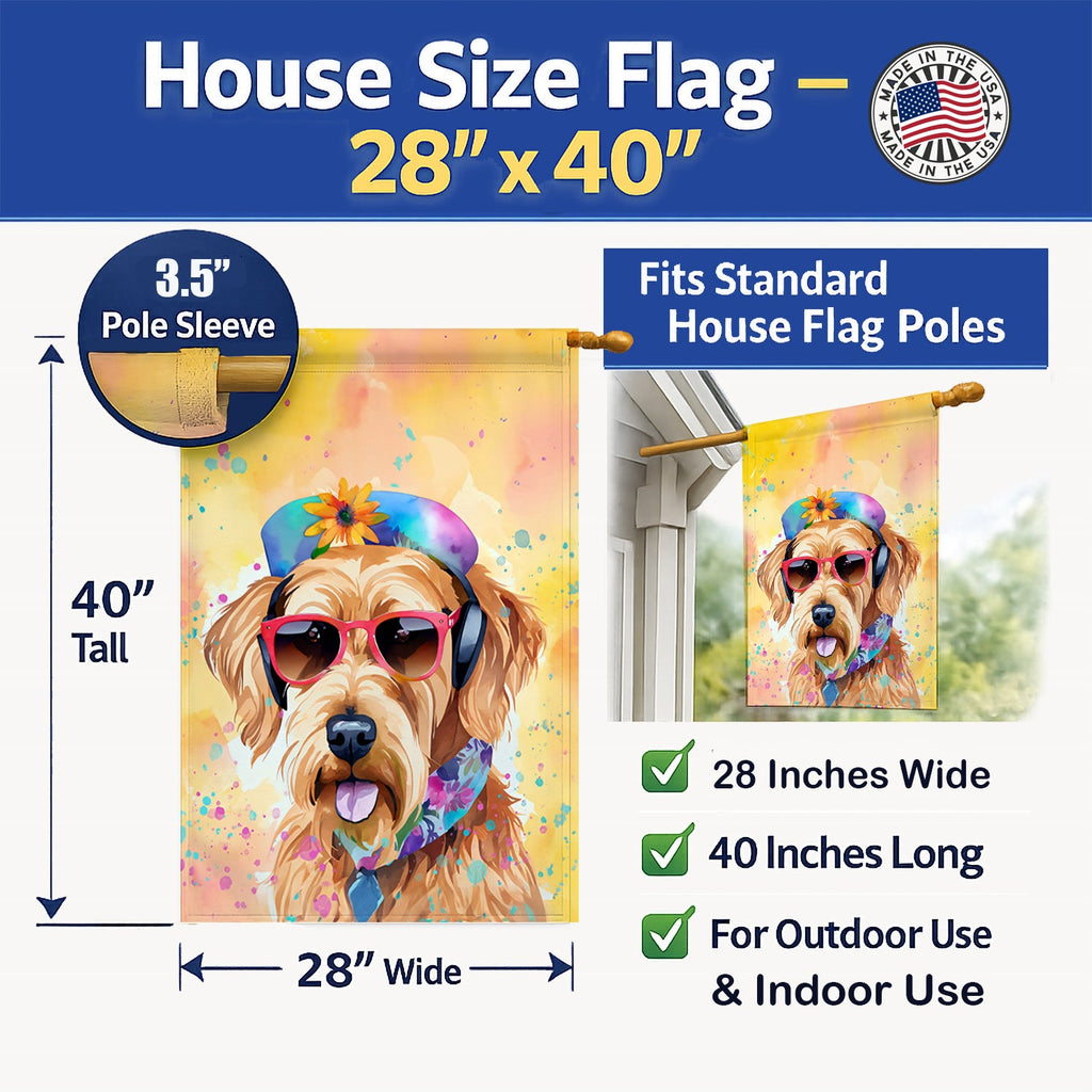 Airedale Terrier Hippie Dawg House Flag 28x40 Porch Sleeve Pole Decorative Outside Yard Banner Artwork Wall Hanging, Polyester