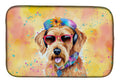 Airedale Terrier Hippie Dawg Dish Drying Mat Absorbent Dish Drying Mat Pad for Kitchen Counter Dish Drainer Mat for Countertop, 14 x 21", Multicolor