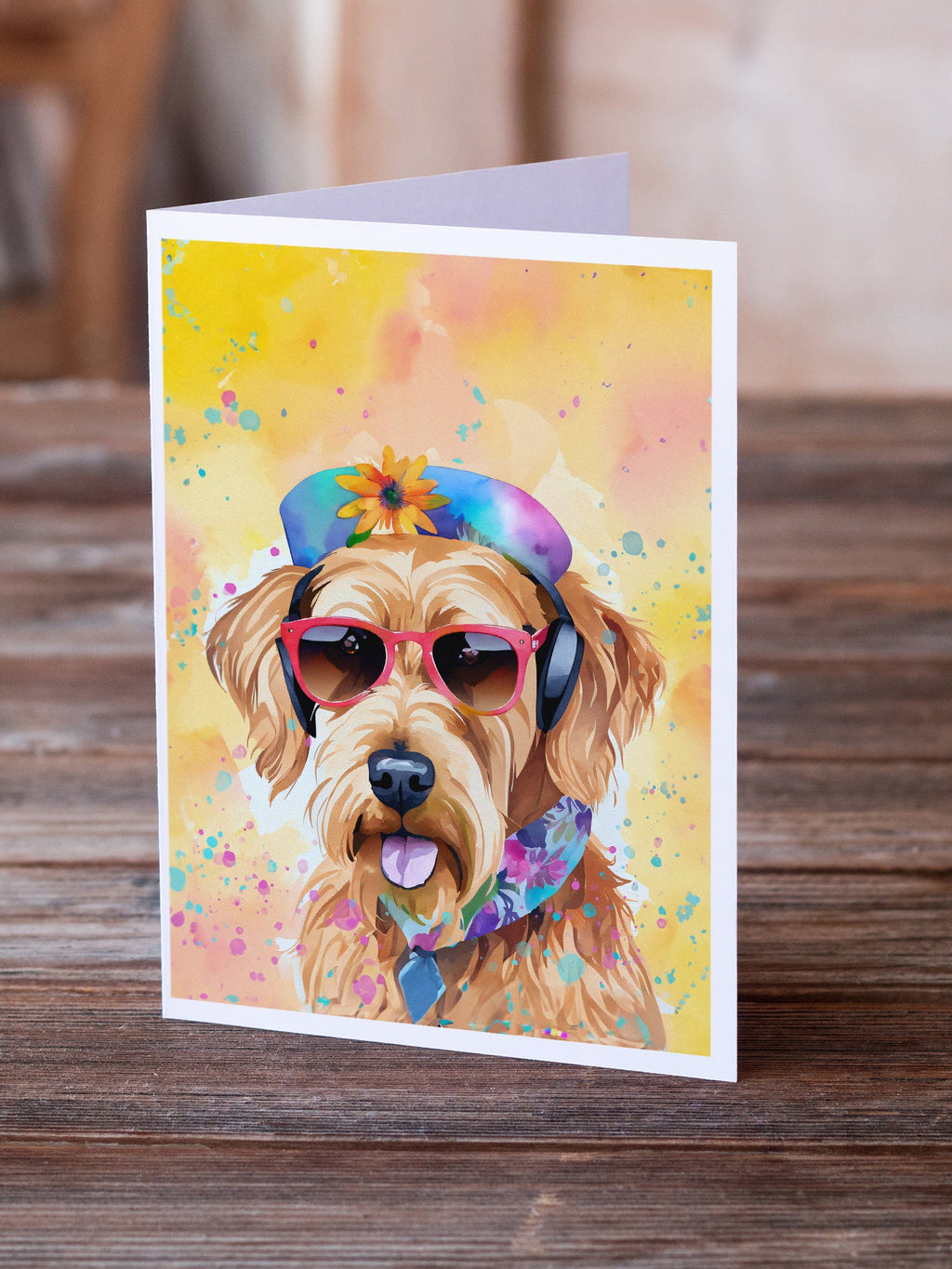 Airedale Terrier Hippie Dawg Greeting Cards Pack of 8 Blank Cards with Envelopes Whimsical A7 Size 5x7