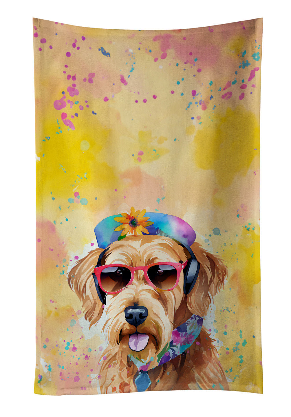 Airedale Terrier Hippie Dawg Kitchen Towel Velour Plush Front and Cotton Loop Back Machine Washable