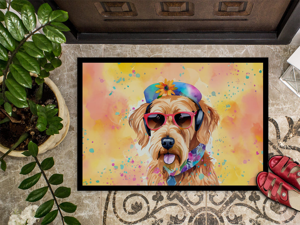 Airedale Terrier Hippie Dawg Doormat Indoor Outdoor 18H X 27W Front Door Mat Rugs for Entryway, Non Slip Washable