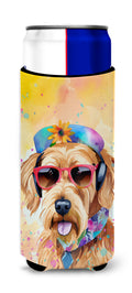 Airedale Terrier Hippie Dawg Slim Can Hugger , Insulated Foam Hugger for 12 oz Slim Cans, Beer Bottles & Water Bottles, Printed in USA