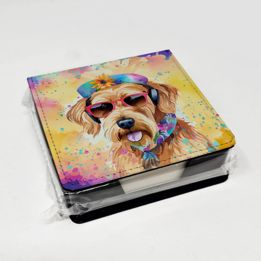 Airedale Terrier Hippie Dawg PU Leather Note Paper Holder with Artist-Designed Cover, Desk Accessory, Office Gift