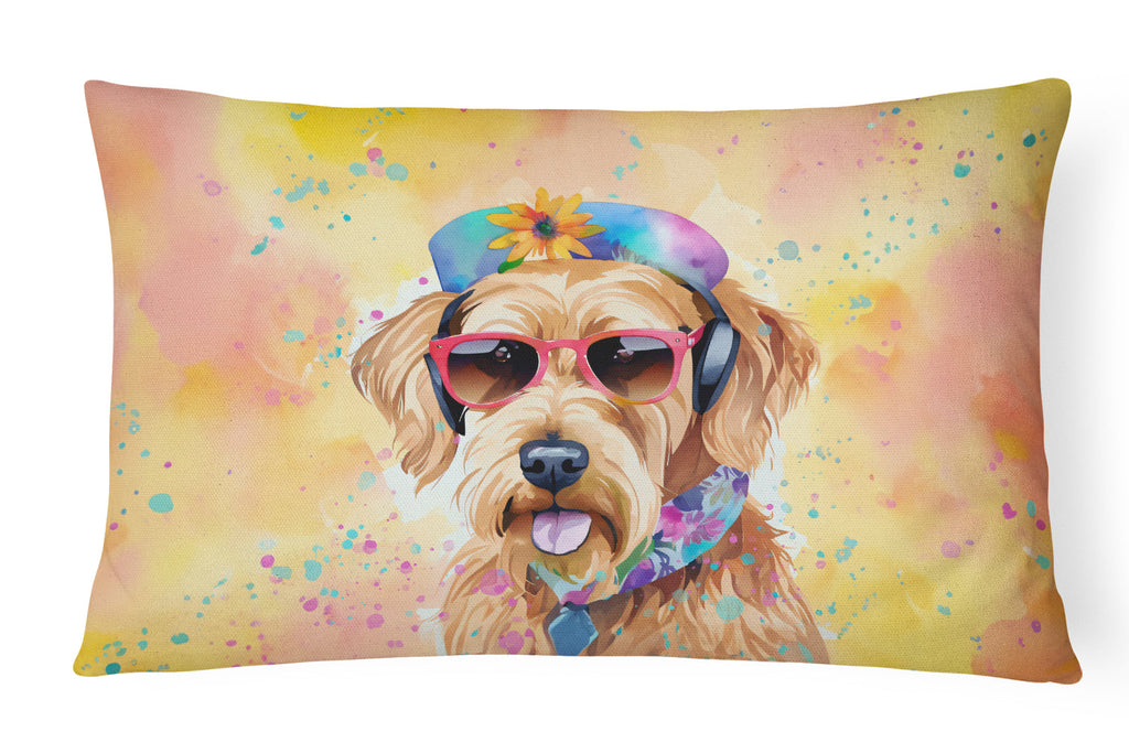 Airedale Terrier Hippie Dawg Decorative Throw Pillow 12x16 Indoor Outdoor Accent Cushion, Fabric Cover with Insert for Sofa, Bed, Porch & Living Room