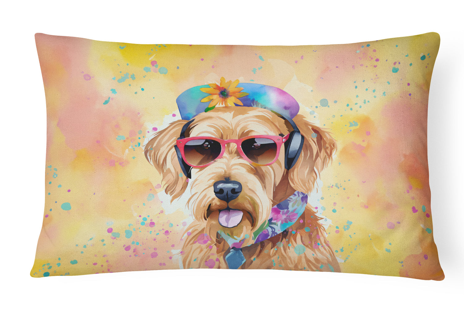 Airedale Terrier Hippie Dawg Decorative Throw Pillow 12x16 Indoor Outdoor Accent Cushion, Fabric Cover with Insert for Sofa, Bed, Porch & Living Room