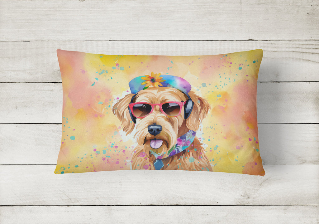 Airedale Terrier Hippie Dawg Decorative Throw Pillow 12x16 Indoor Outdoor Accent Cushion, Fabric Cover with Insert for Sofa, Bed, Porch & Living Room