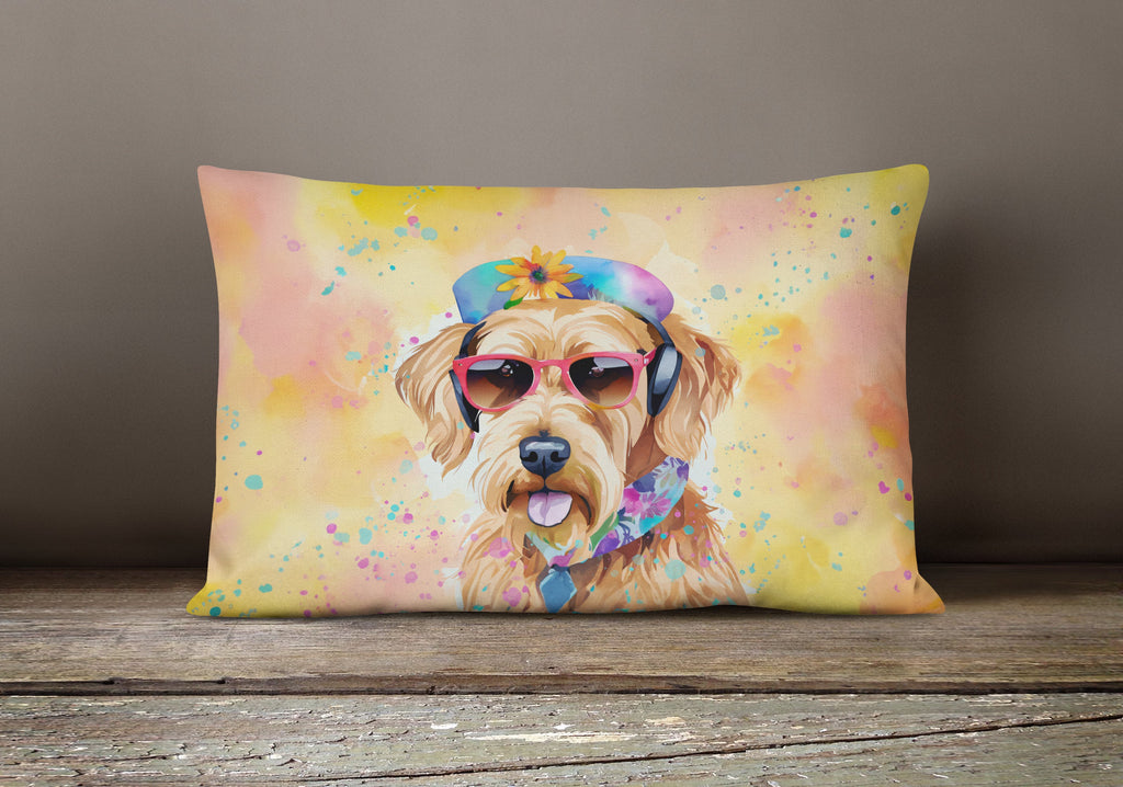 Airedale Terrier Hippie Dawg Decorative Throw Pillow 12x16 Indoor Outdoor Accent Cushion, Fabric Cover with Insert for Sofa, Bed, Porch & Living Room