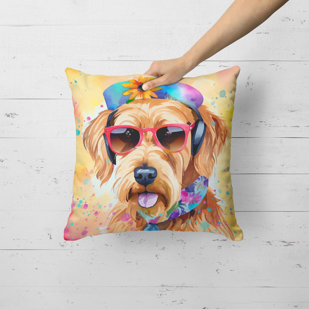 Airedale Terrier Hippie Dawg Decorative Throw Pillow 18x18 Indoor Outdoor Accent Cushion, Fabric Cover with Insert for Sofa, Bed, Porch & Living Room