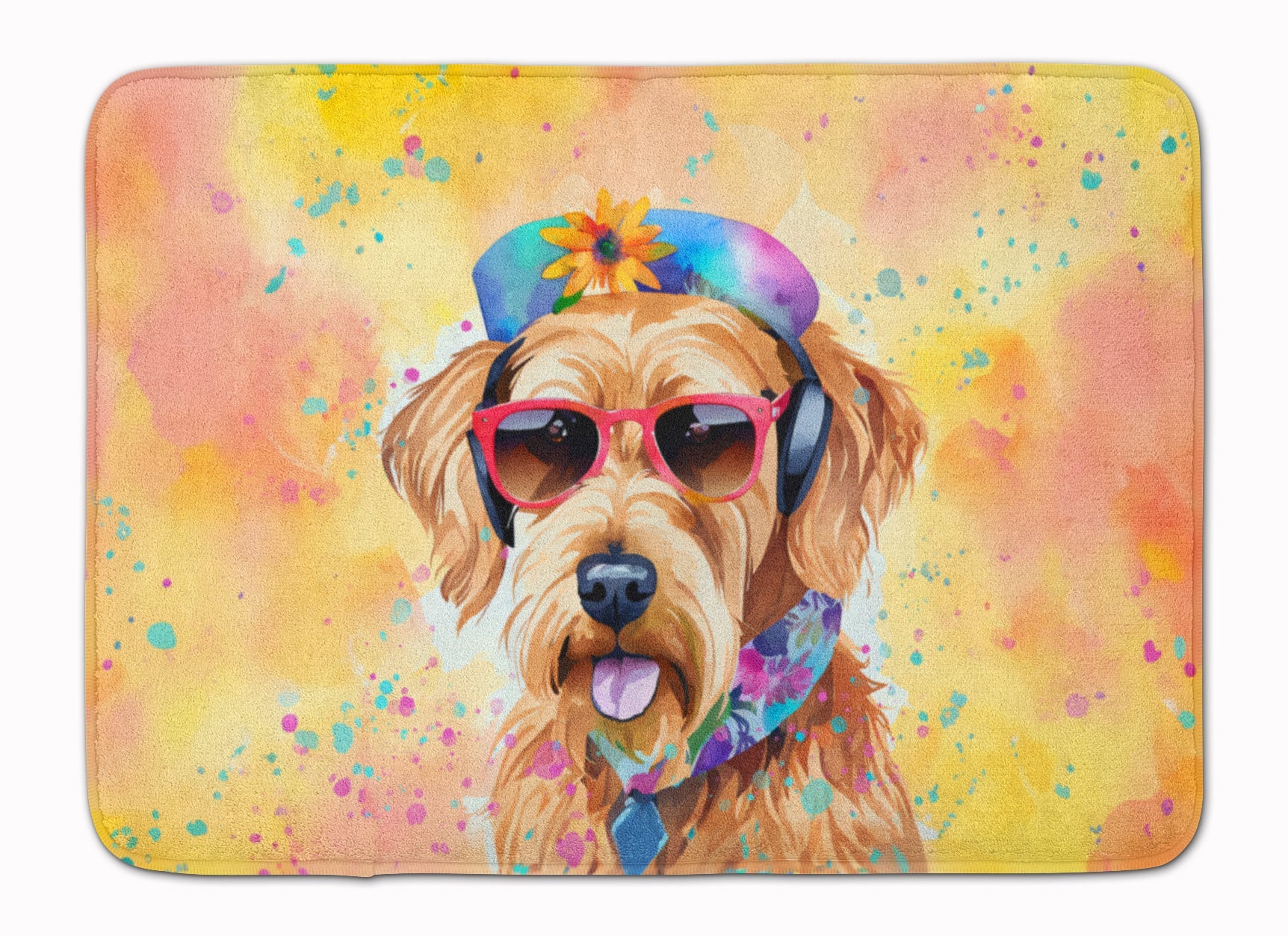 Airedale Terrier Hippie Dawg Memory Foam Kitchen Mat Machine Washable Anti-Fatigue Cushion Comfort Bath or Kitchen Rug