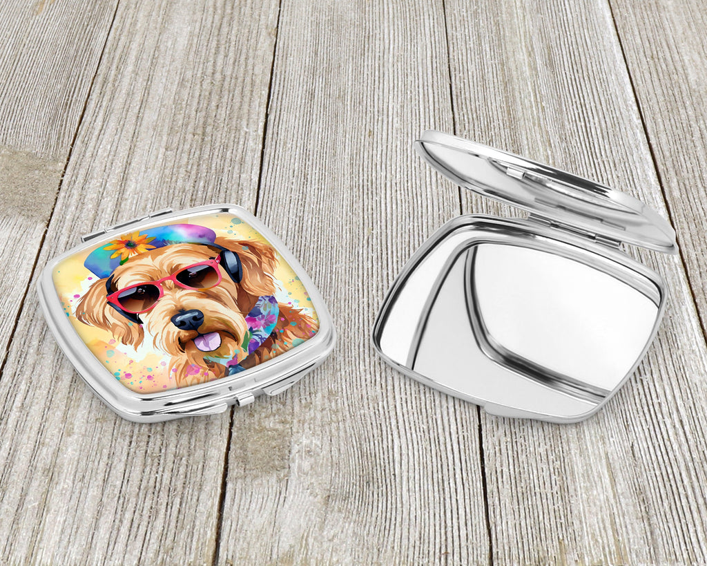Airedale Terrier Hippie Dawg Compact Mirror Decorative Travel Makeup Mirror for Women Girls Gifts Pocket Makeup Mirror Folding Handheld