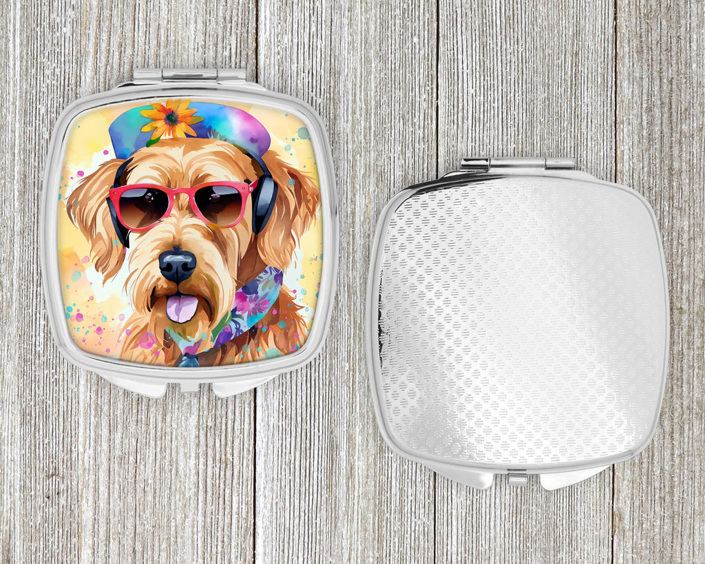 Airedale Terrier Hippie Dawg Compact Mirror Decorative Travel Makeup Mirror for Women Girls Gifts Pocket Makeup Mirror Folding Handheld