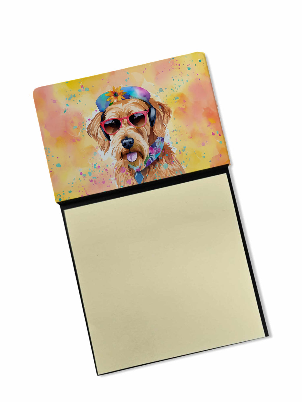 Airedale Terrier Hippie Dawg Watercolor Sticky Note Holder Refillable Dispenser Desk Accessory 3x3 Pad Gift
