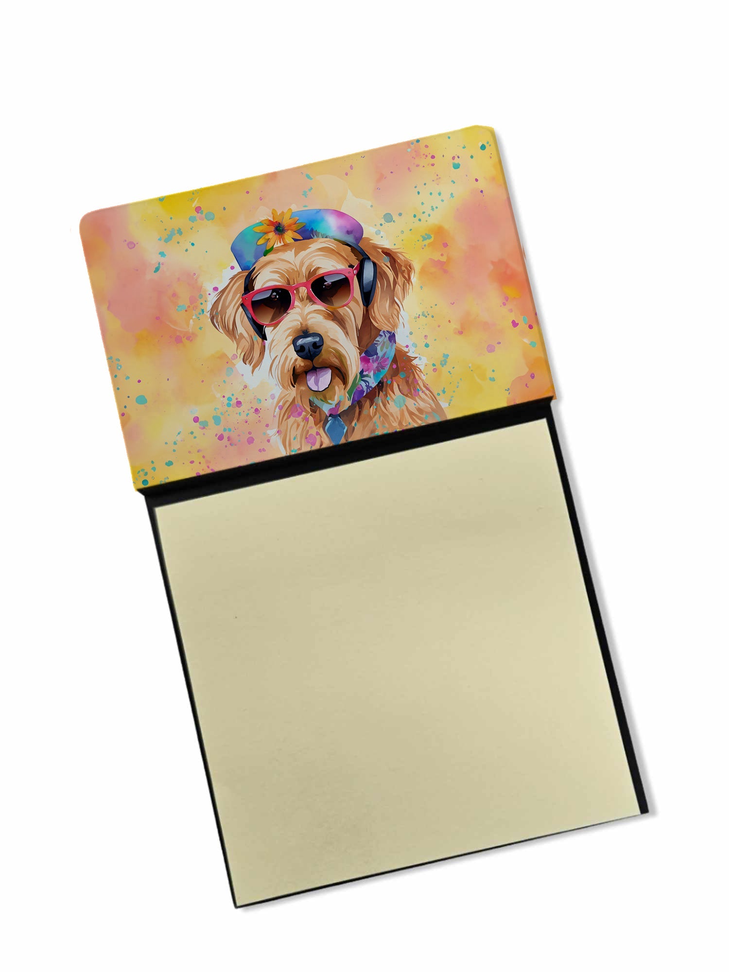 Airedale Terrier Hippie Dawg Watercolor Sticky Note Holder Refillable Dispenser Desk Accessory 3x3 Pad Gift
