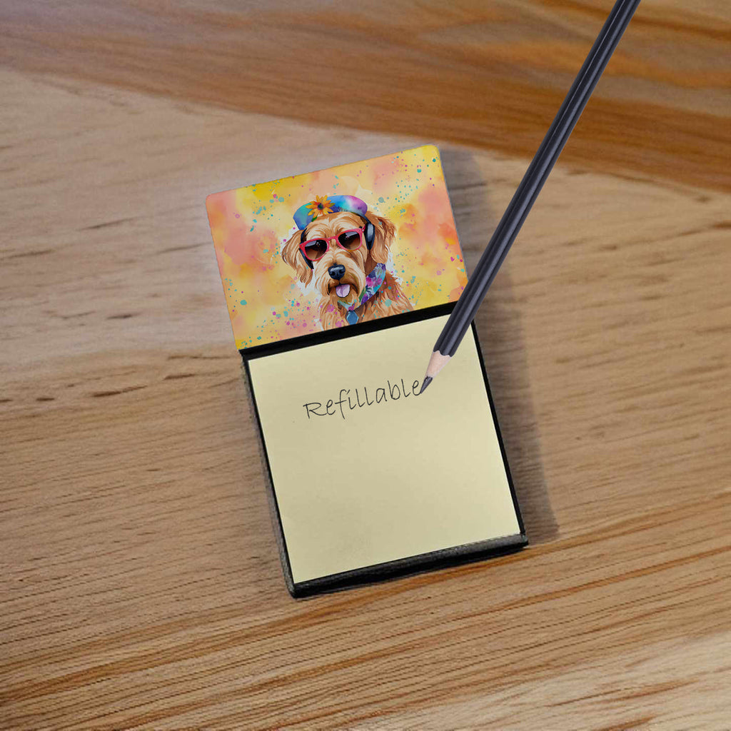 Airedale Terrier Hippie Dawg Watercolor Sticky Note Holder Refillable Dispenser Desk Accessory 3x3 Pad Gift