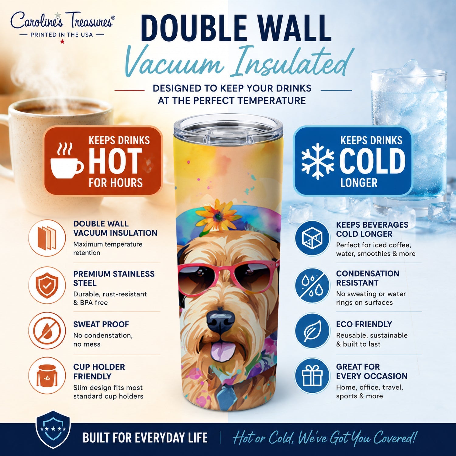 Airedale Terrier Hippie Dawg Stainless Steel Skinny Tumbler 20 oz Vacuum Double Walled Reusable Insulated Travel Cup