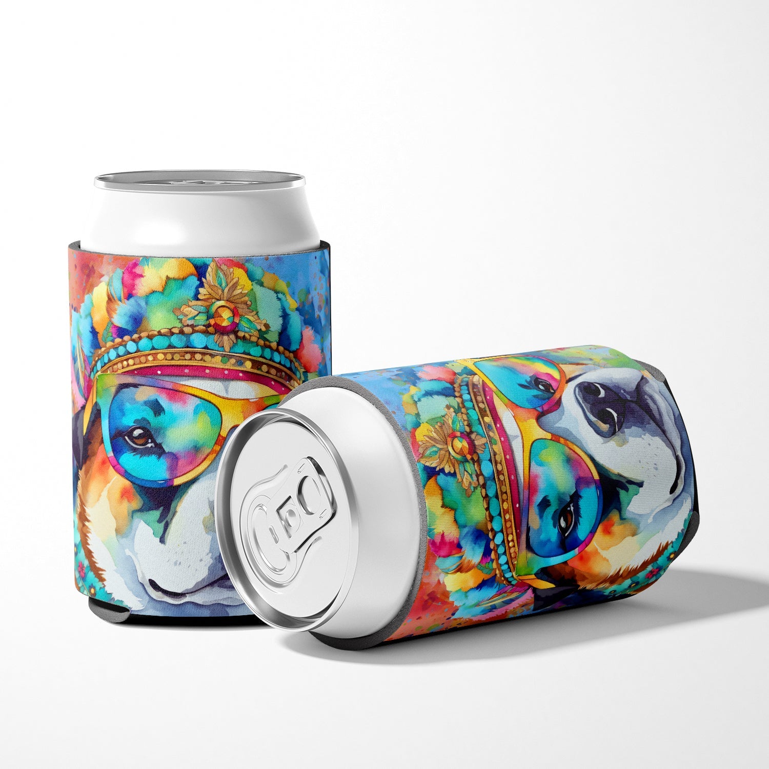 Akita Hippie Dawg Can or Bottle Hugger Cooler Sleeve for Standard 12 oz Cans, Insulated Foam Beer & Soda Can Hugger Reusable