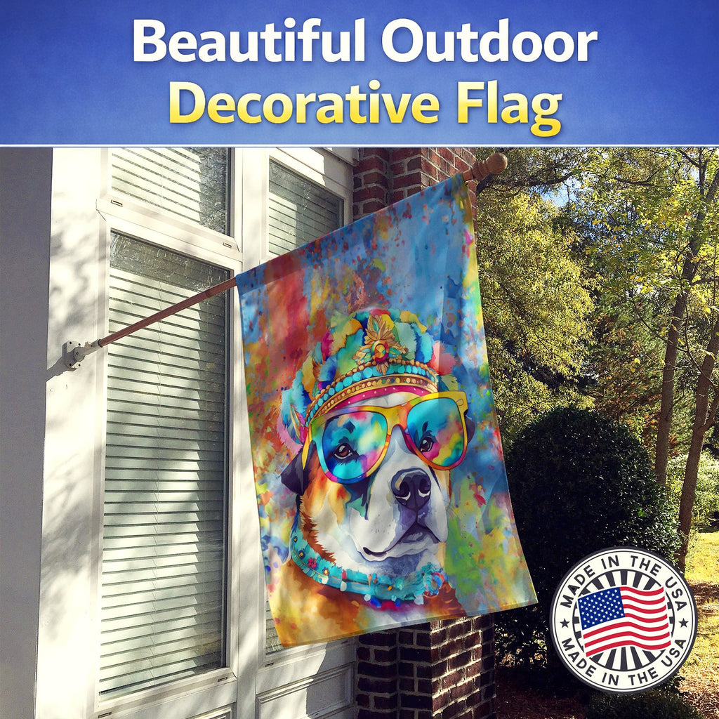 Akita Hippie Dawg House Flag 28x40 Porch Sleeve Pole Decorative Outside Yard Banner Artwork Wall Hanging, Polyester