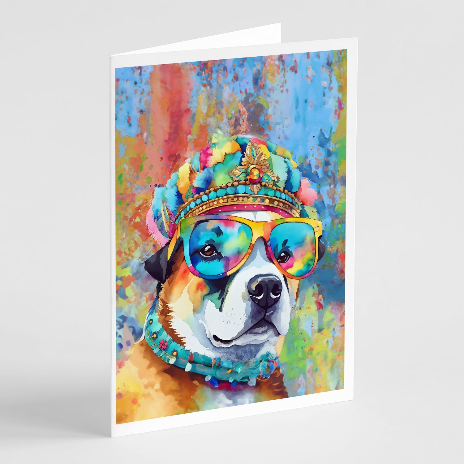Akita Hippie Dawg Greeting Cards Pack of 8 Blank Cards with Envelopes Whimsical A7 Size 5x7