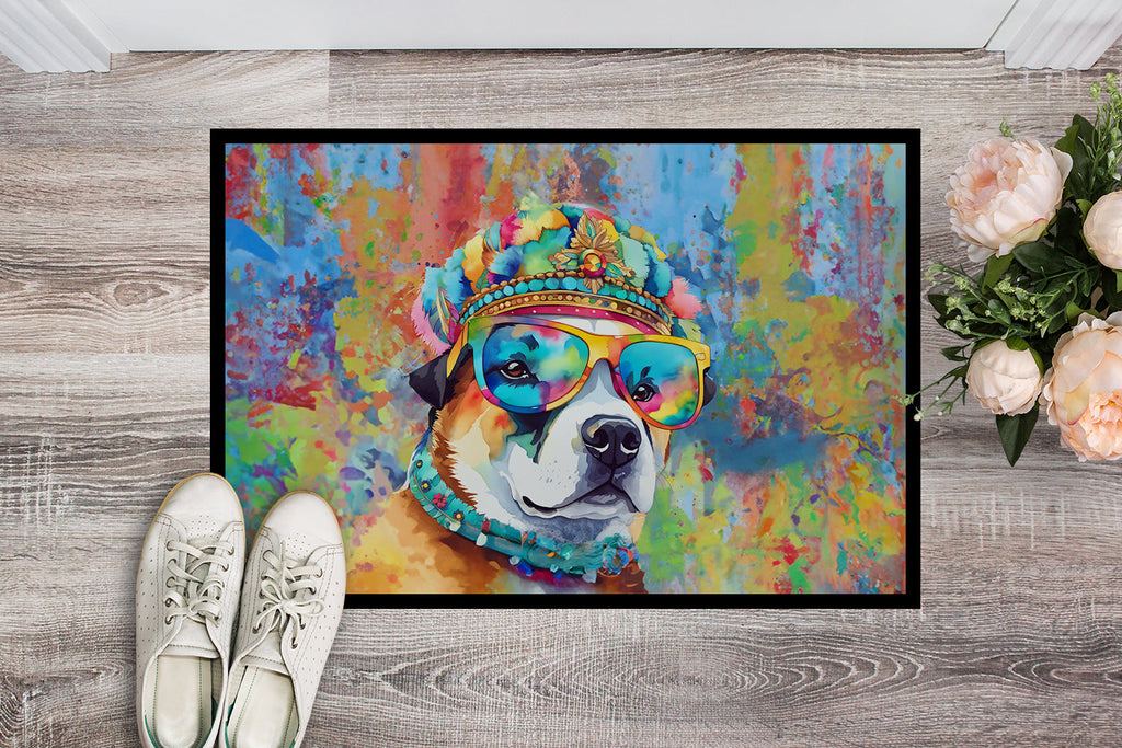 Akita Hippie Dawg Doormat Indoor Outdoor 24H X 36W Front Door Mat Rugs for Entryway, Non Slip Washable Low Pile,