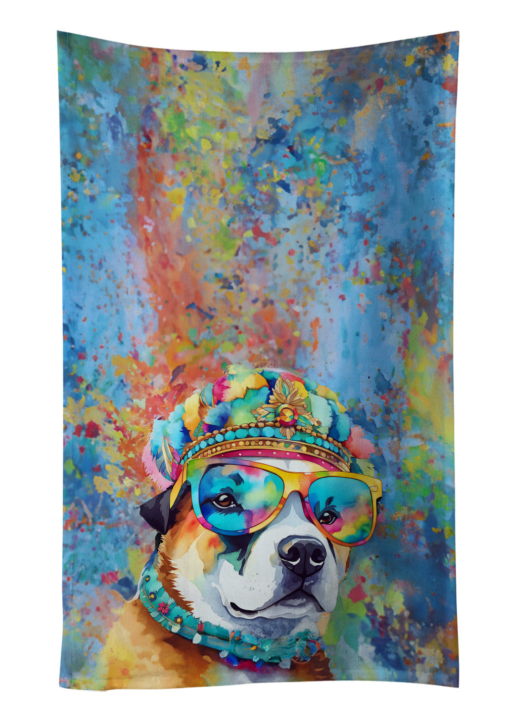 Akita Hippie Dawg Kitchen Towel Velour Plush Front and Cotton Loop Back Machine Washable