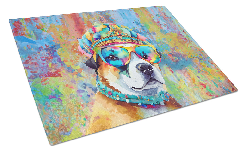 Akita Hippie Dawg Cutting Board Tempered Glass Kitchen Cutting Surface, Heat Resistant Chopping, Non-Slip Feet, Food Prep & Serving