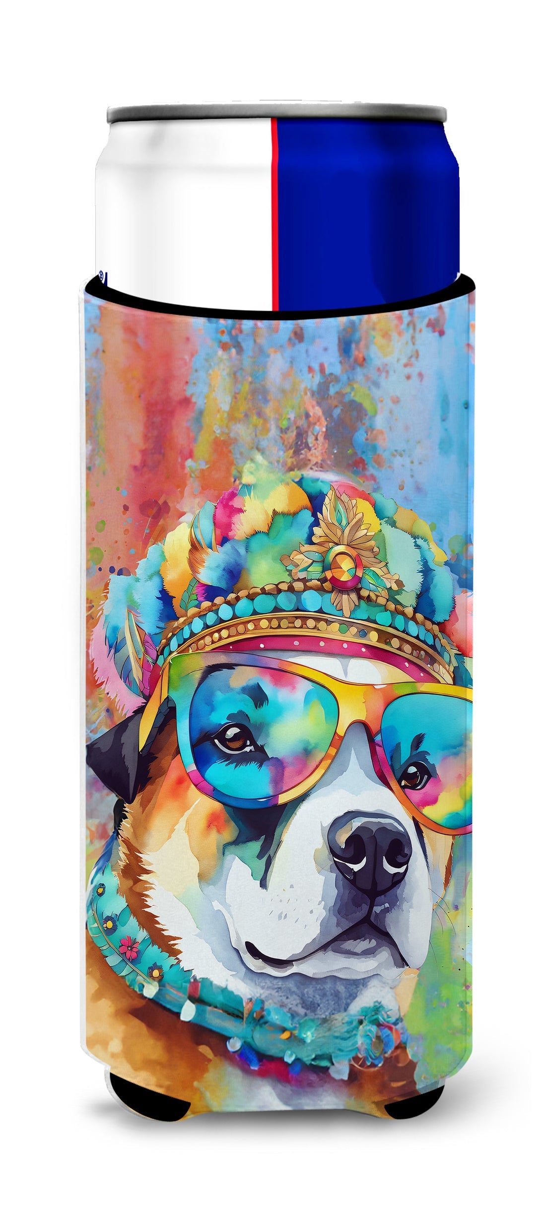 Akita Hippie Dawg Slim Can Hugger , Insulated Foam Hugger for 12 oz Slim Cans, Beer Bottles & Water Bottles, Printed in USA