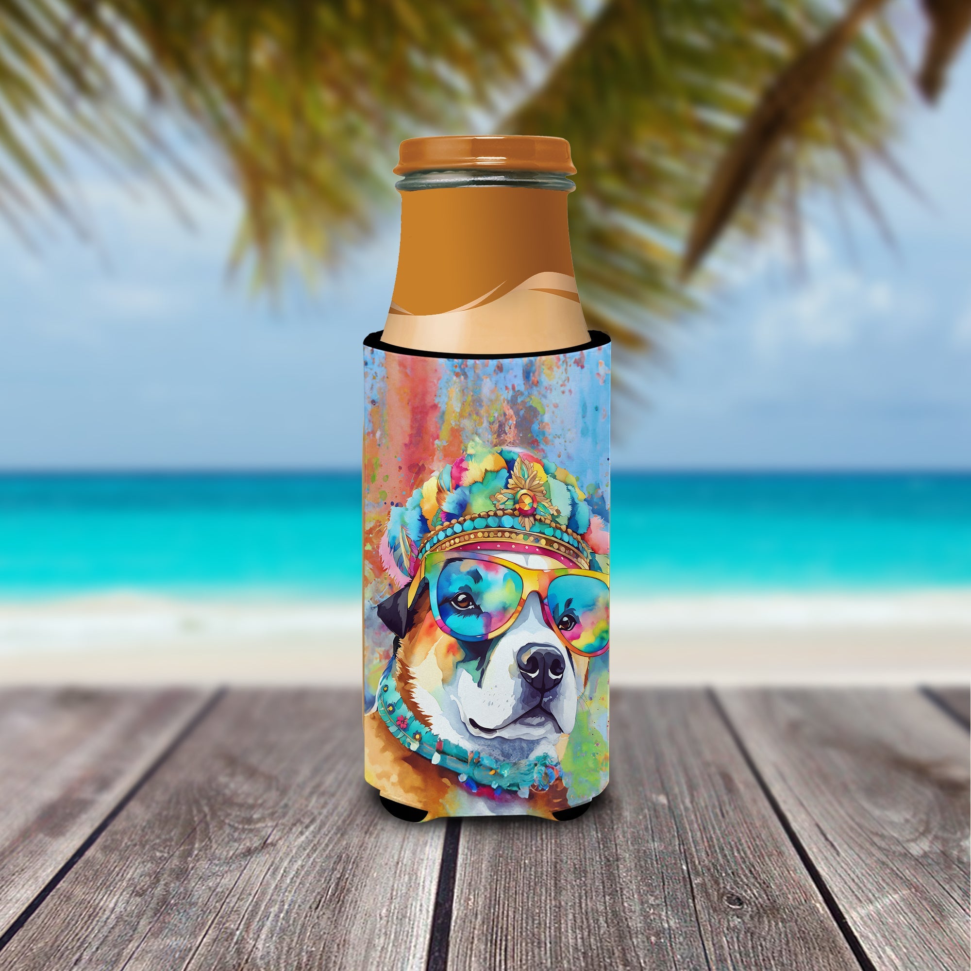 Akita Hippie Dawg Slim Can Hugger , Insulated Foam Hugger for 12 oz Slim Cans, Beer Bottles & Water Bottles, Printed in USA