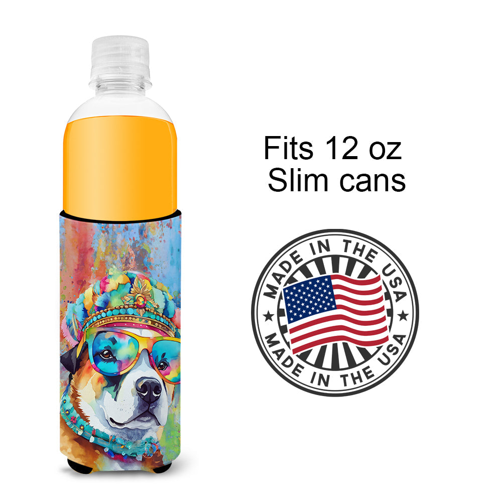 Akita Hippie Dawg Slim Can Hugger , Insulated Foam Hugger for 12 oz Slim Cans, Beer Bottles & Water Bottles, Printed in USA