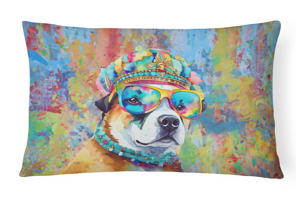 Akita Hippie Dawg Decorative Throw Pillow 12x16 Indoor Outdoor Accent Cushion, Fabric Cover with Insert for Sofa, Bed, Porch & Living Room