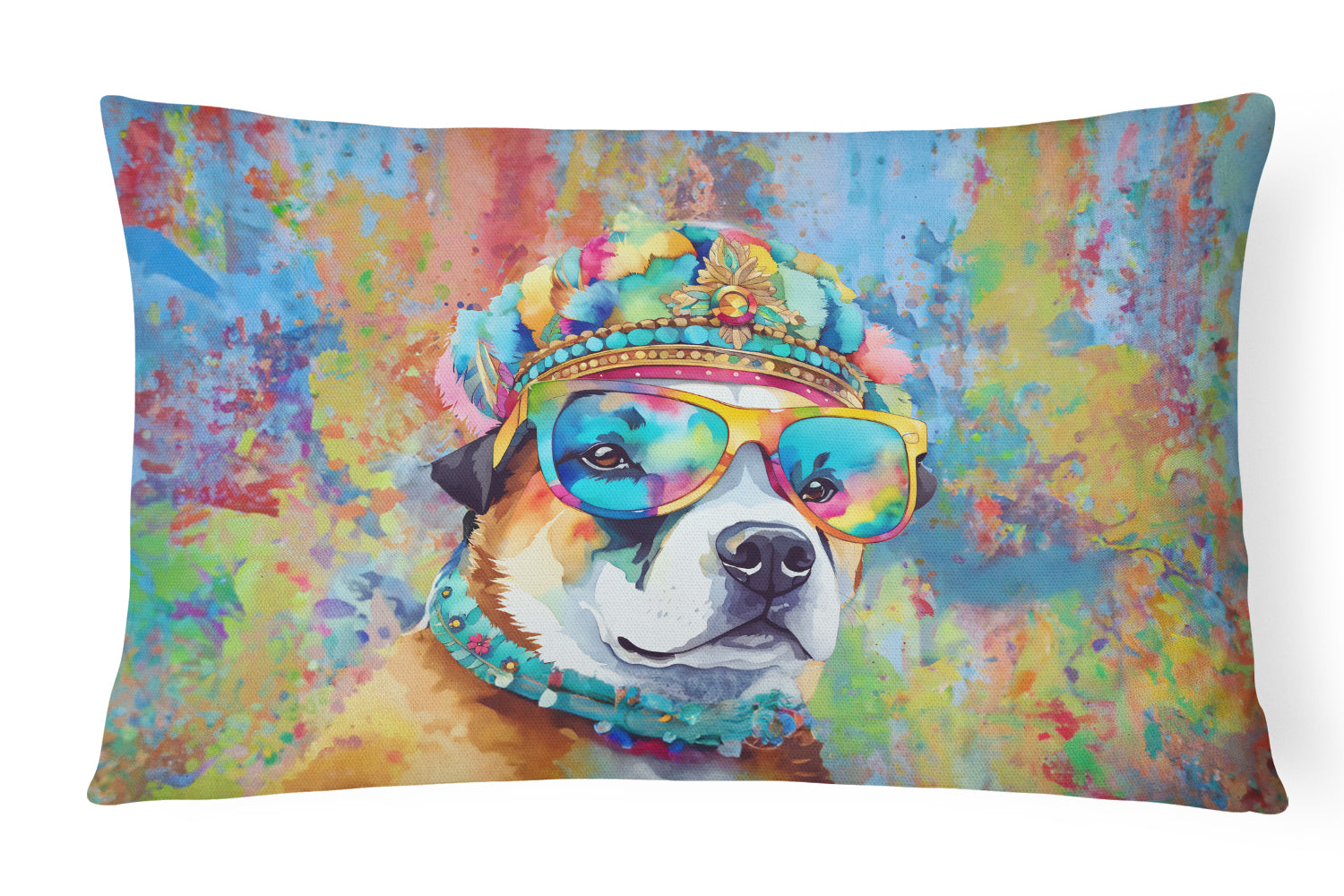 Akita Hippie Dawg Decorative Throw Pillow 12x16 Indoor Outdoor Accent Cushion, Fabric Cover with Insert for Sofa, Bed, Porch & Living Room