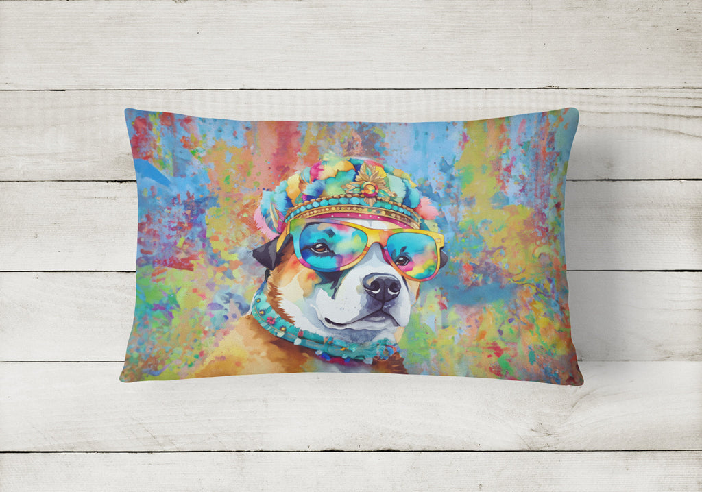 Akita Hippie Dawg Decorative Throw Pillow 12x16 Indoor Outdoor Accent Cushion, Fabric Cover with Insert for Sofa, Bed, Porch & Living Room