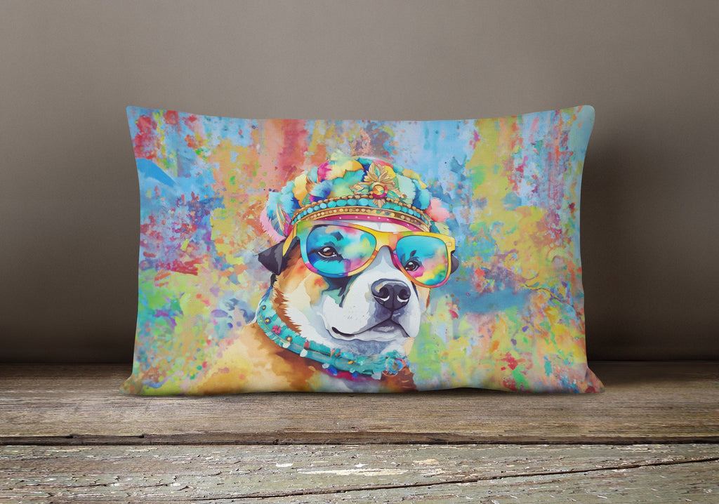 Akita Hippie Dawg Decorative Throw Pillow 12x16 Indoor Outdoor Accent Cushion, Fabric Cover with Insert for Sofa, Bed, Porch & Living Room