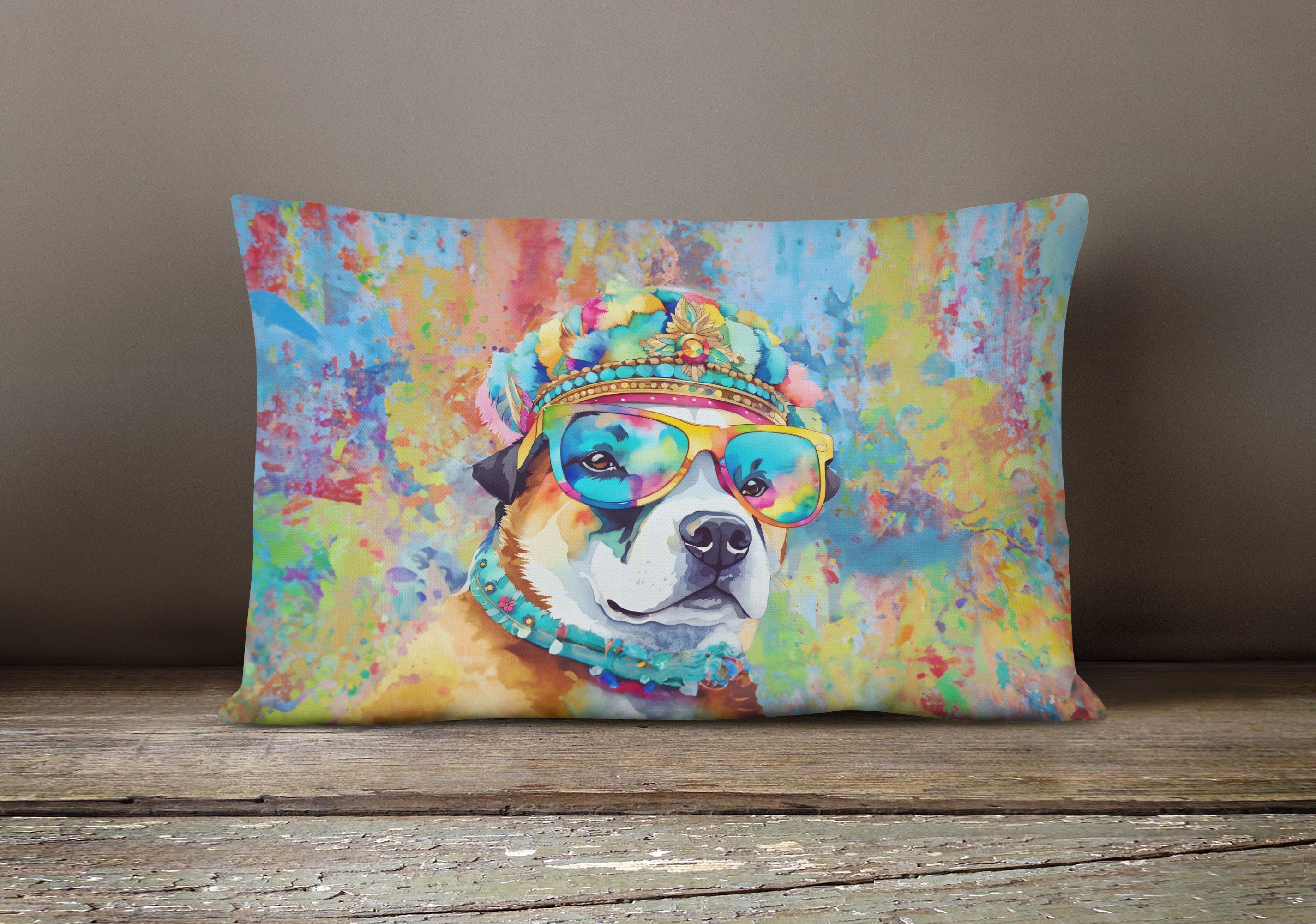 Akita Hippie Dawg Decorative Throw Pillow 12x16 Indoor Outdoor Accent Cushion, Fabric Cover with Insert for Sofa, Bed, Porch & Living Room