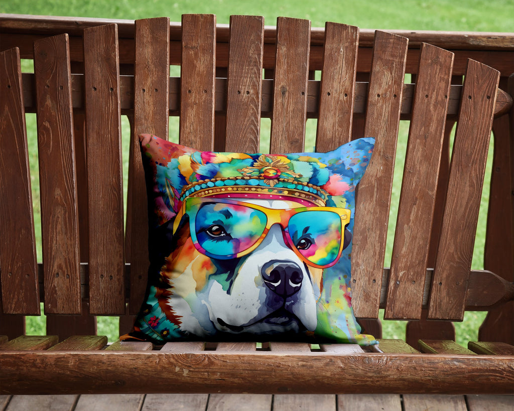 Akita Hippie Dawg Decorative Throw Pillow 14x14 Indoor Outdoor Accent Cushion, Fabric Cover with Insert for Sofa, Bed, Porch & Living Room