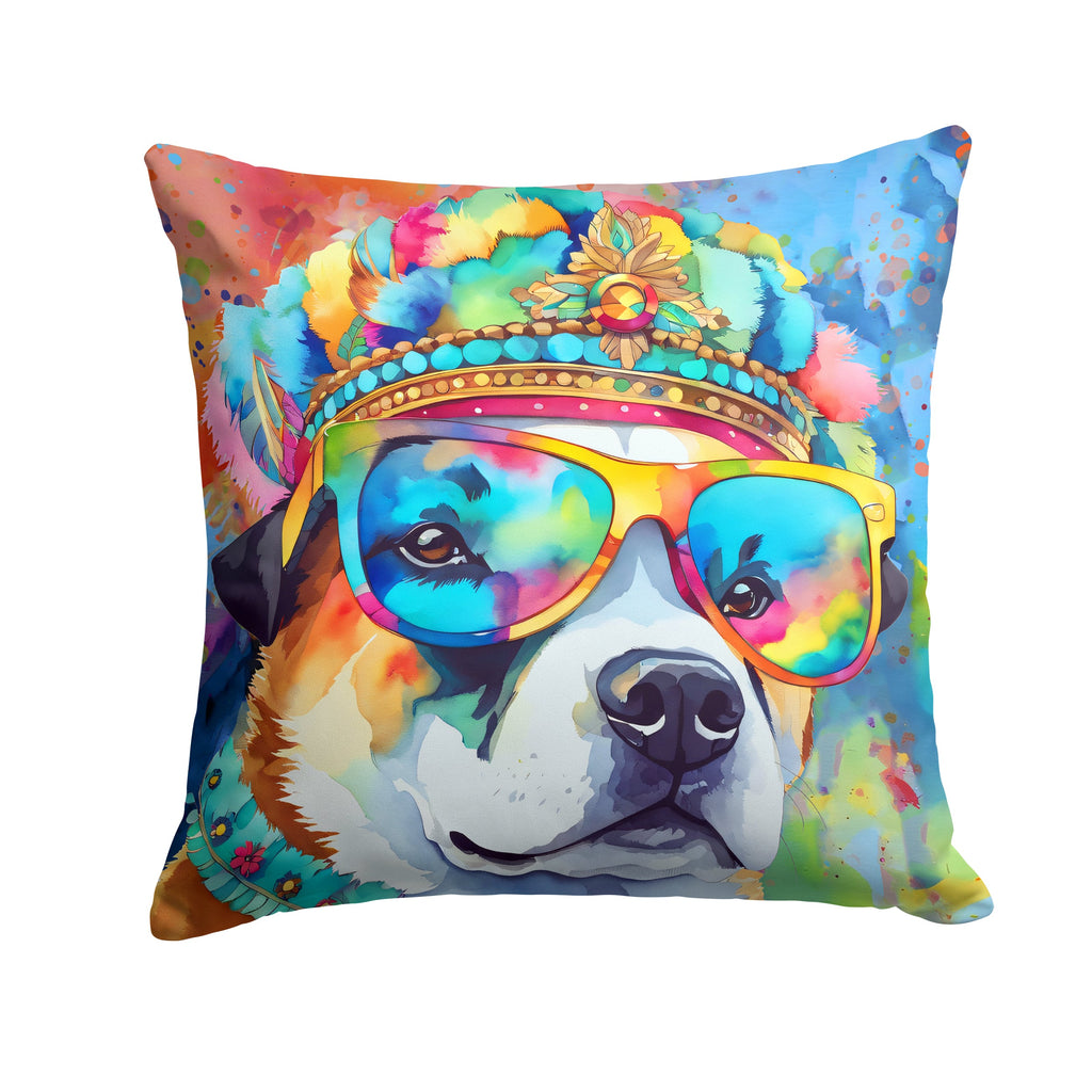 Akita Hippie Dawg Decorative Throw Pillow 18x18 Indoor Outdoor Accent Cushion, Fabric Cover with Insert for Sofa, Bed, Porch & Living Room