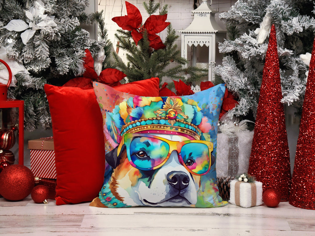 Akita Hippie Dawg Decorative Throw Pillow 18x18 Indoor Outdoor Accent Cushion, Fabric Cover with Insert for Sofa, Bed, Porch & Living Room