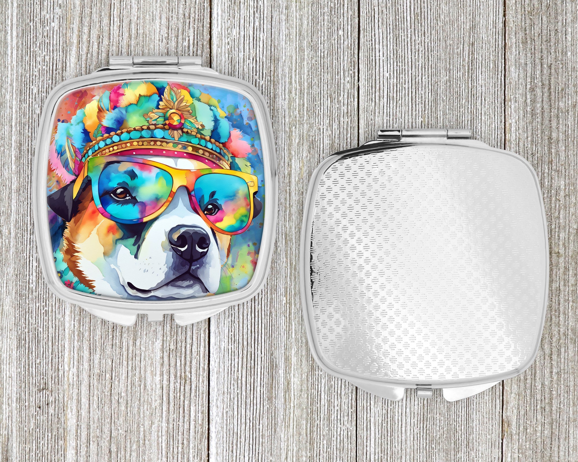 Akita Hippie Dawg Compact Mirror Decorative Travel Makeup Mirror for Women Girls Gifts Pocket Makeup Mirror Folding Handheld