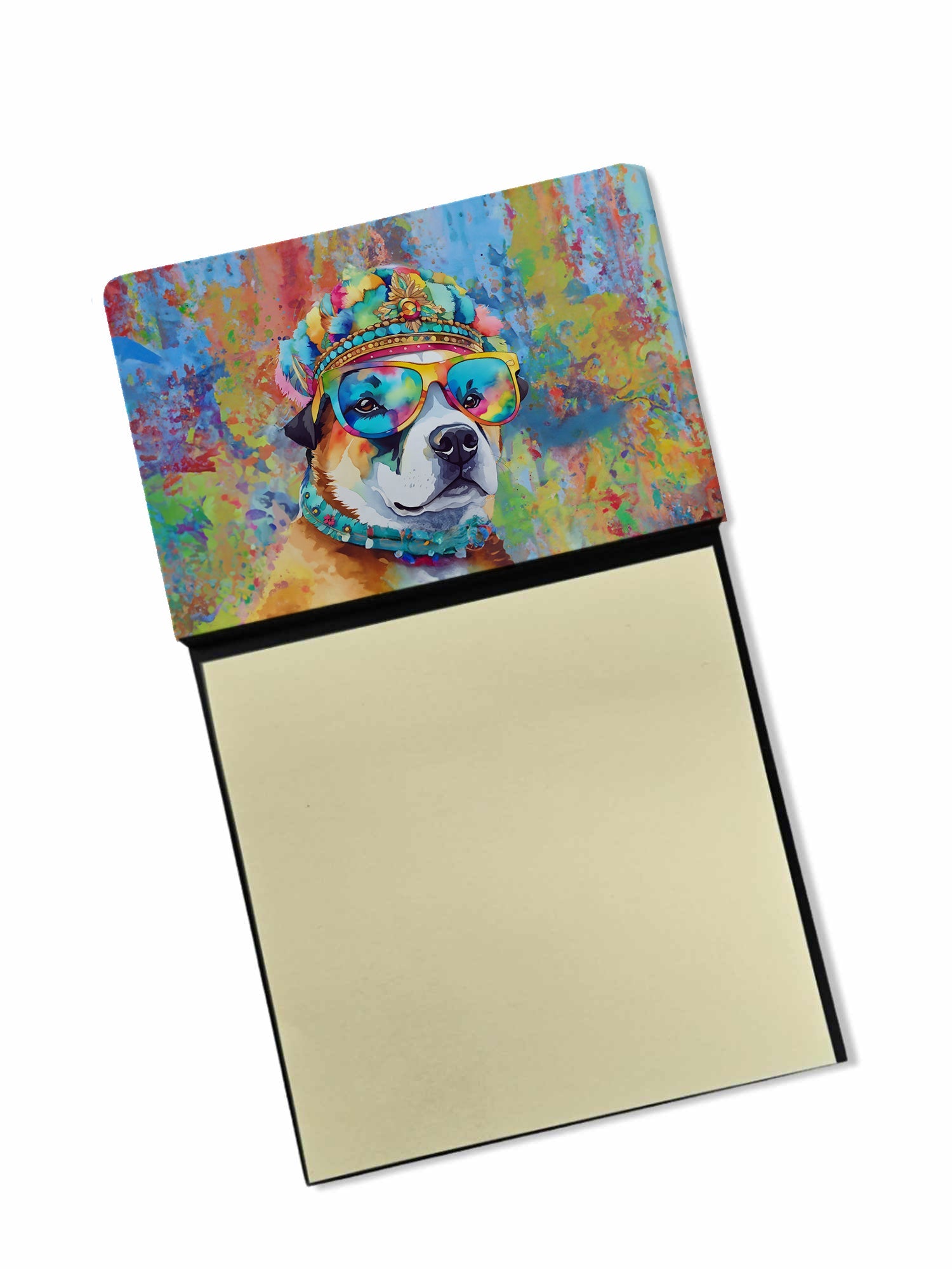 Akita Hippie Dawg Watercolor Sticky Note Holder Refillable Dispenser Desk Accessory 3x3 Pad Gift