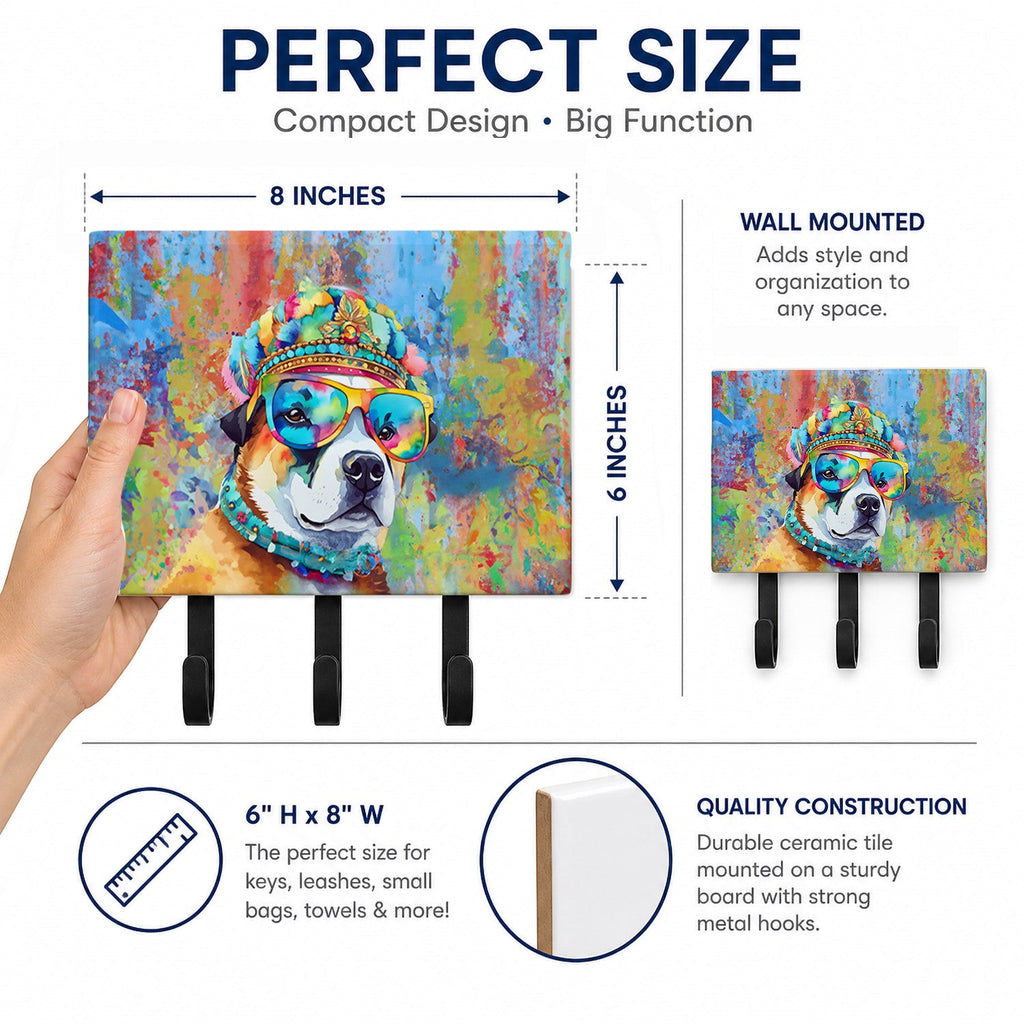 Akita Hippie Dawg Leash or Key Holder Wall Hooks, Coat Rack Wall Mount, for Hanging Keys, Towels, Aprons, Leashes