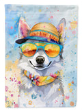 Alaskan Klee Kai Hippie Dawg House Flag 28x40 Porch Sleeve Pole Decorative Outside Yard Banner Artwork Wall Hanging, Polyester