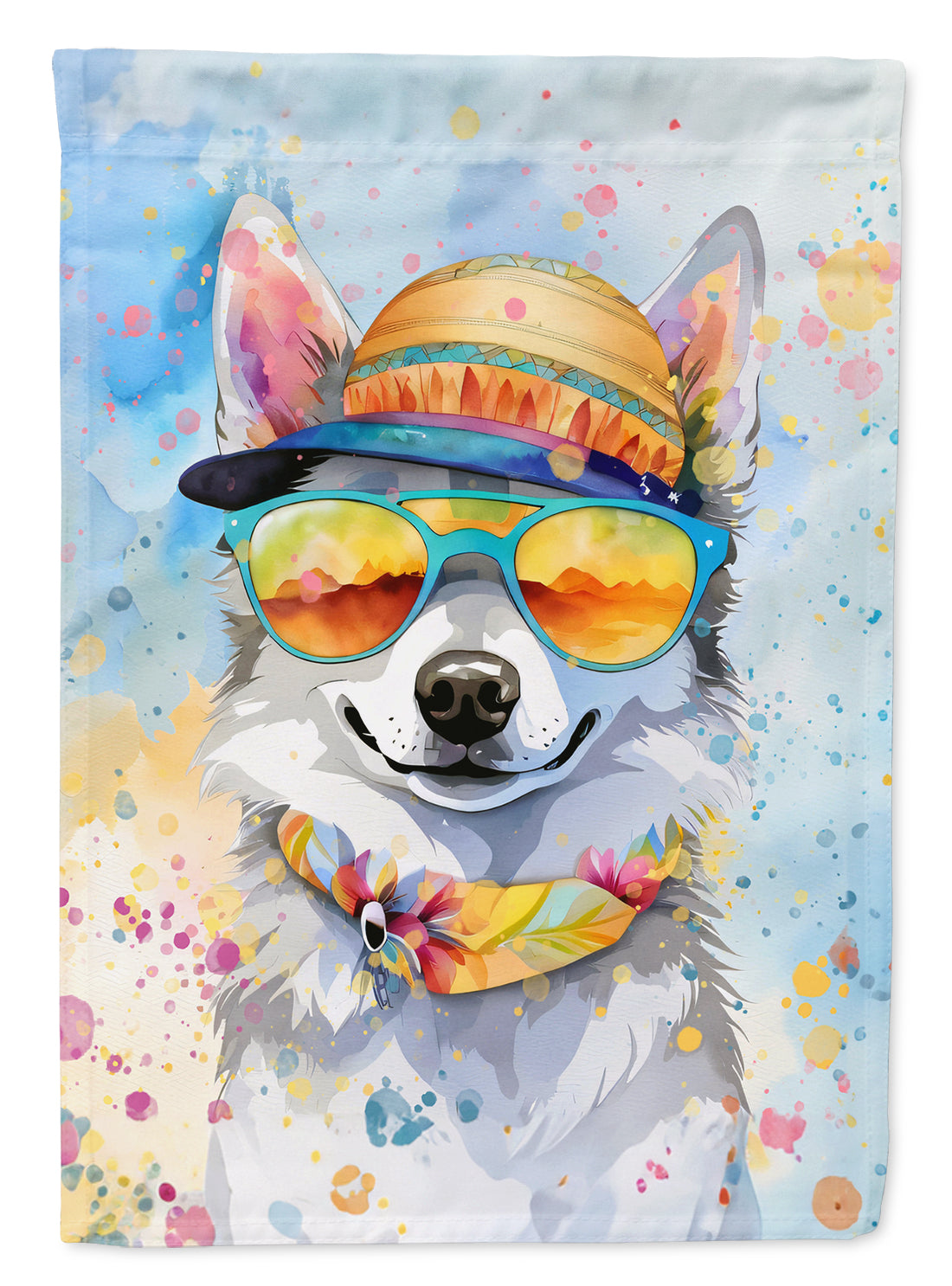 Alaskan Klee Kai Hippie Dawg House Flag 28x40 Porch Sleeve Pole Decorative Outside Yard Banner Artwork Wall Hanging, Polyester