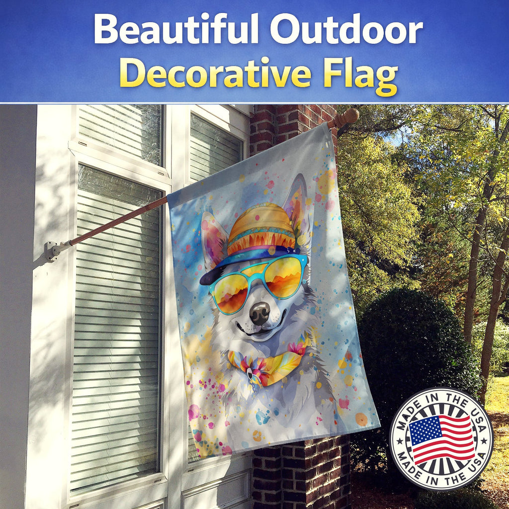 Alaskan Klee Kai Hippie Dawg House Flag 28x40 Porch Sleeve Pole Decorative Outside Yard Banner Artwork Wall Hanging, Polyester