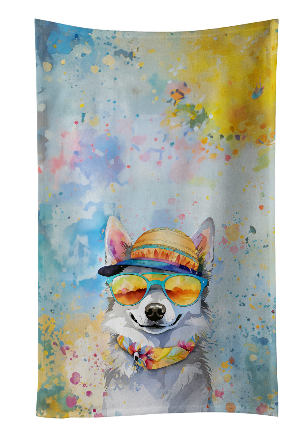 Alaskan Klee Kai Hippie Dawg Kitchen Towel Velour Plush Front and Cotton Loop Back Machine Washable