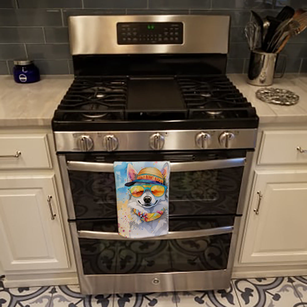 Alaskan Klee Kai Hippie Dawg Kitchen Towel Velour Plush Front and Cotton Loop Back Machine Washable