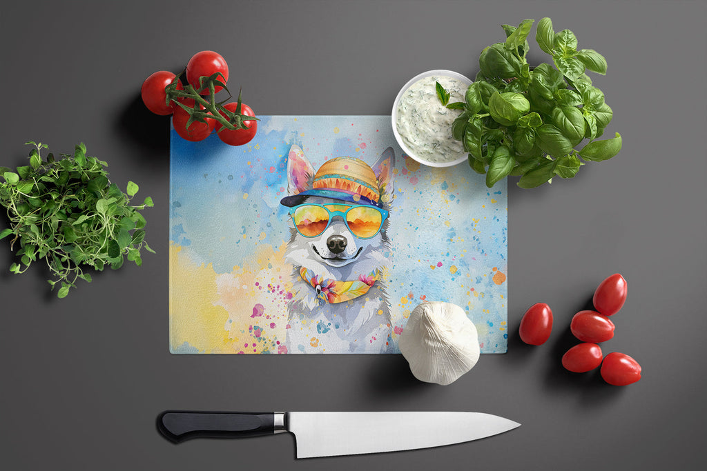 Alaskan Klee Kai Hippie Dawg Cutting Board Tempered Glass Kitchen Cutting Surface, Heat Resistant Chopping, Non-Slip Feet, Food Prep & Serving