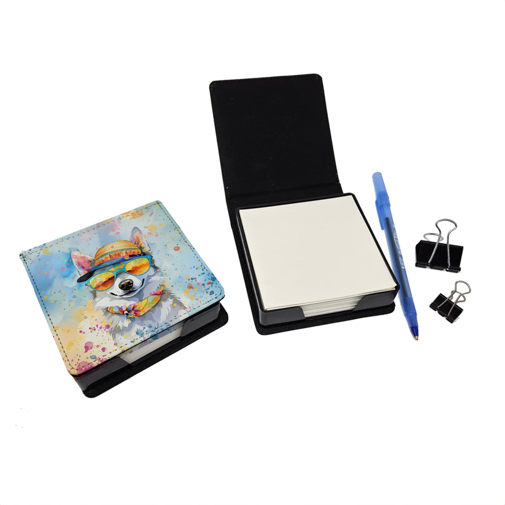 Alaskan Klee Kai Hippie Dawg PU Leather Note Paper Holder with Artist-Designed Cover, Desk Accessory, Office Gift