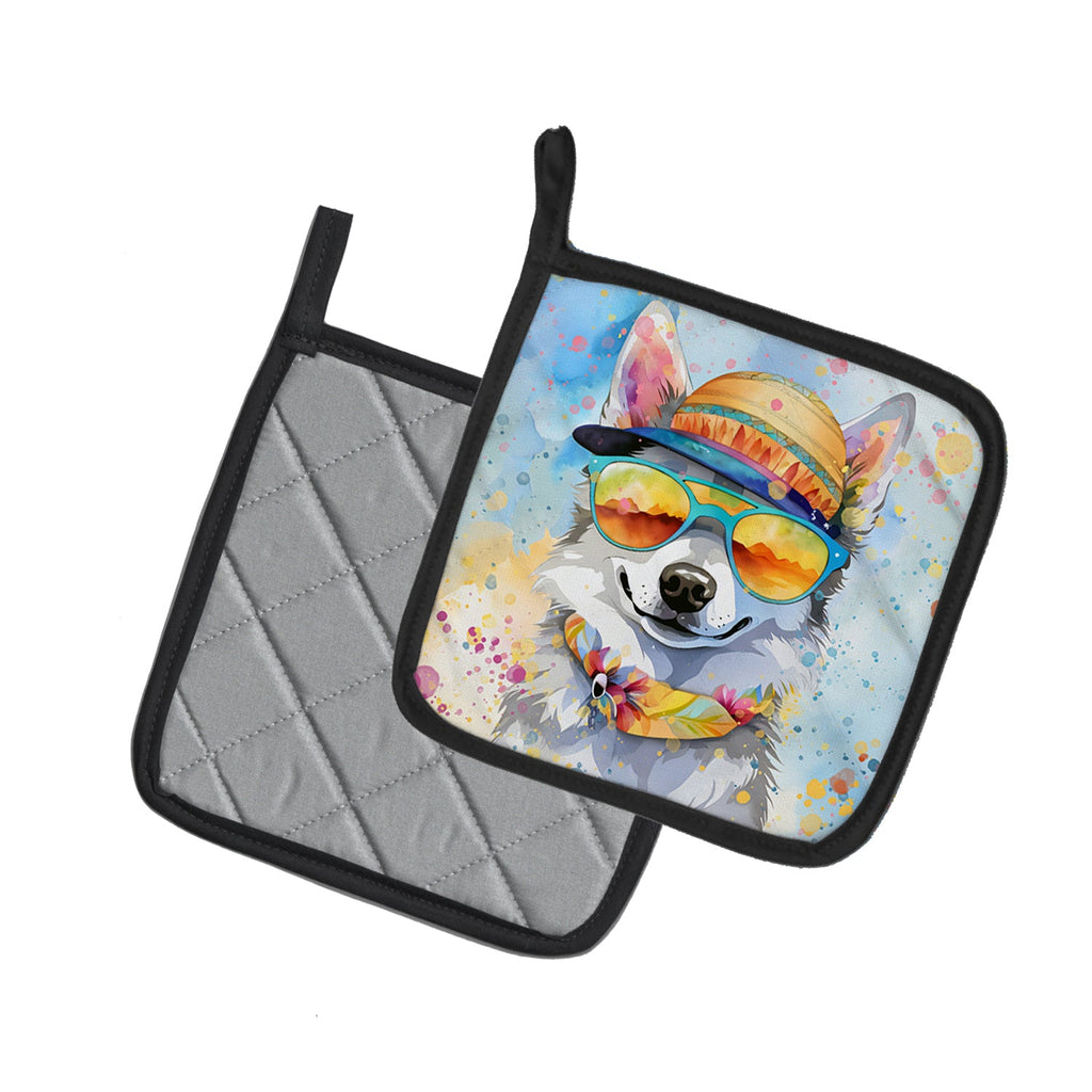 Alaskan Klee Kai Hippie Dawg Pot Holder Set of 2 Heat Resistant Quilted Hot Pads 7.5 x 7.5 Inch, Insulated Kitchen Trivets for Cooking & Baking