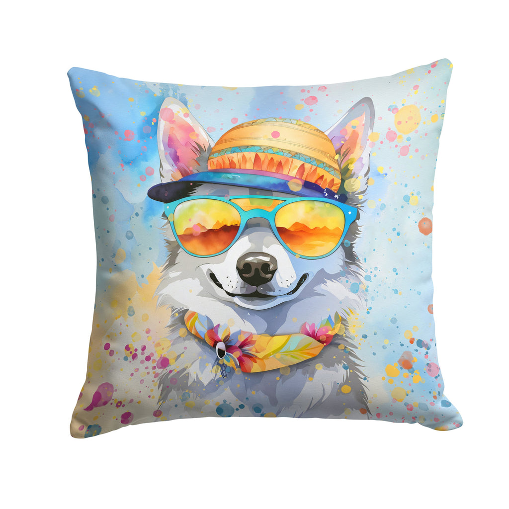 Alaskan Klee Kai Hippie Dawg Decorative Throw Pillow 14x14 Indoor Outdoor Accent Cushion, Fabric Cover with Insert for Sofa, Bed, Porch & Living Room
